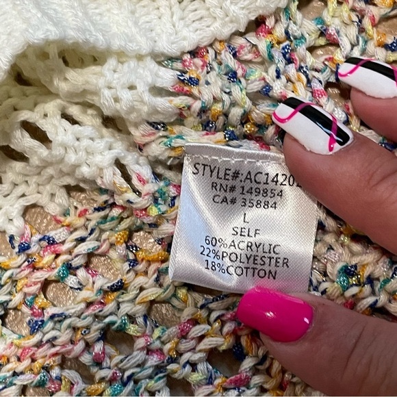 Sadie & Sage Cream and Rainbow Loose Knit Sweater Size Large NWT - Picture 8 of 8